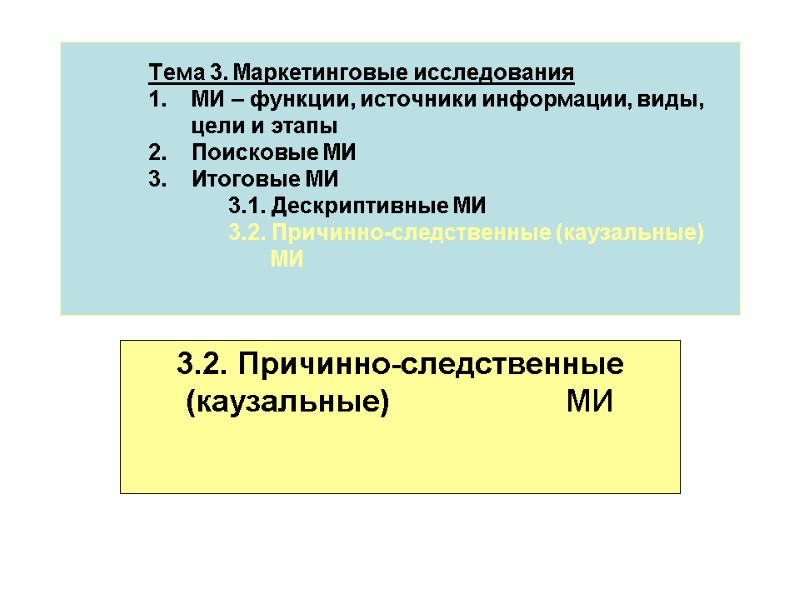 Тема 3. Маркетинговые исследования  1.    МИ – функции, источники информации,